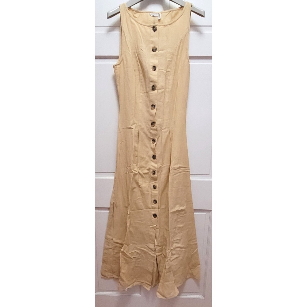 ASOS Design Women's Tall Cotton Linen Button Down Maxi Dress - Straw - US 6